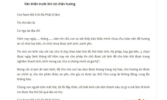 Bai Van Khan Truoc Khi Rut Chan Huong